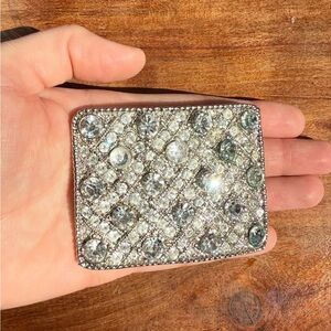 Rhinestone y2k Belt Buckle Super Sparkly Women’s Rectangle Silver Tone 3 X 2”